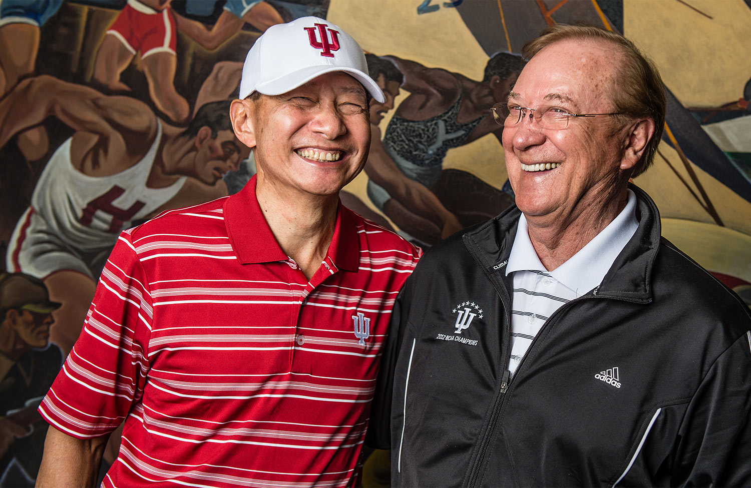 Peter Wong and retired Indiana University men’s soccer coach Jerry Yeagley smile as they reminisce.